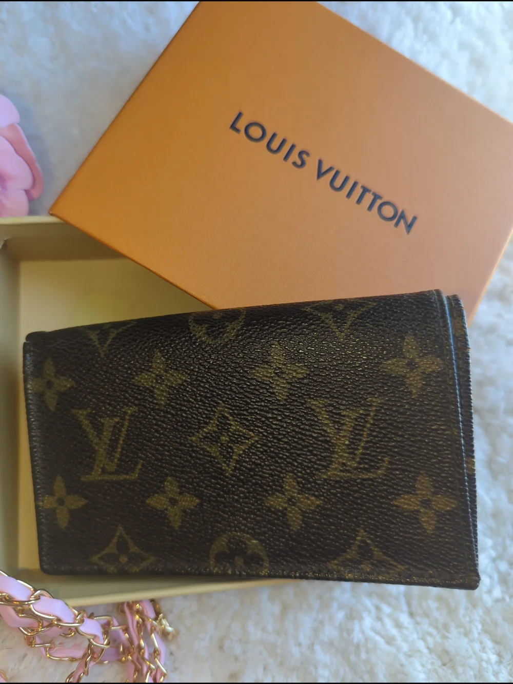 Louis Vuitton Monogram Authentic Wallet Rare Vintage W Box +Chain For Crossbody - Picture 10 of 11